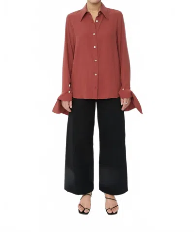 Dal The Label Long Cuff Relaxed Top In Terracotta In Brown