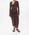 Dal The Label Ruched Asymmetric Midi Dress In Ivory In Brown