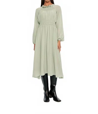 Dal The Label Signature Shirred Midi Dress In Sage In Green