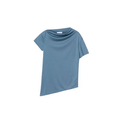 Dal The Label Women's Asymmetrical Short Sleeve Top Blue Grey