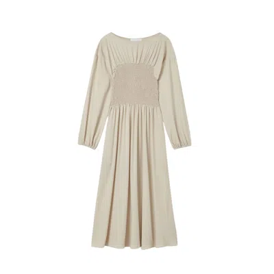 Dal The Label Women's Neutrals Smocked Cupro Midi Dress Sand