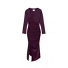 Dal The Label Ruched Asymmetric Midi Dress In Raisin In Pink/purple