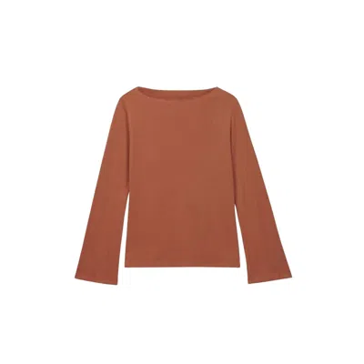 DAL THE LABEL WOMEN'S WOOL BLEND BOATNECK SWEATER BROWN