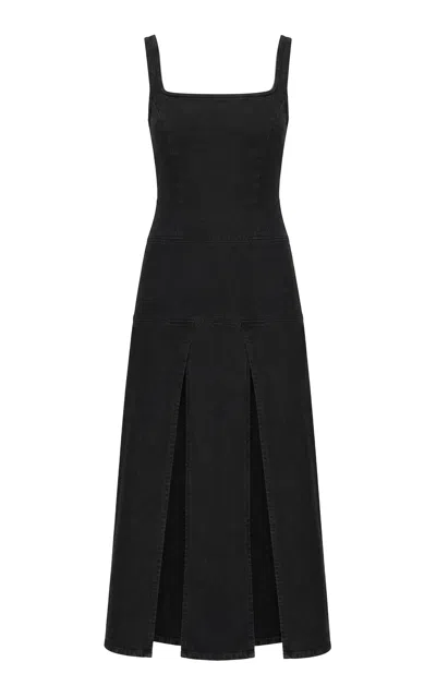 Dala Strip Denim Maxi Dress In Black