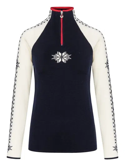 Dale Of Norway Geilo Sweater Women Navy 100% Merino Wool Zip Erk1699 In Blue