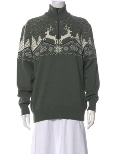 Pre-owned Dale Of Norway Merino Wool Graphic Print Sweater W/ Tags In Green