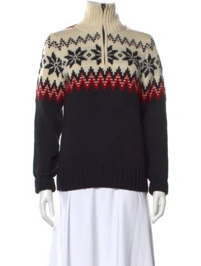 Pre-owned Dale Of Norway Merino Wool Printed Sweater In Black
