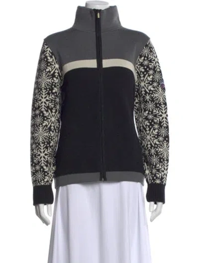 Pre-owned Dale Of Norway Merino Wool Printed Sweater In Black
