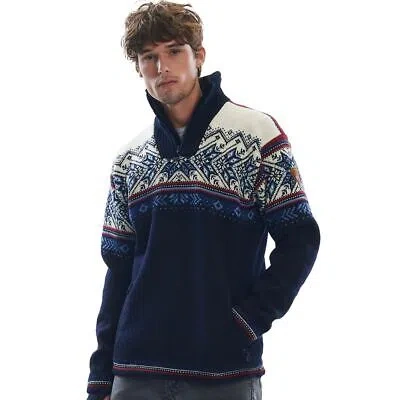 Pre-owned Dale Of Norway Vail Weatherproof Sweater - Men's Midnight Navy/red Rose/off Whit