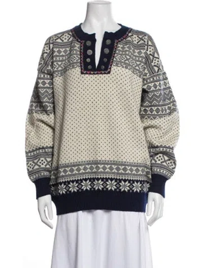 Pre-owned Dale Of Norway Virgin Wool Patterned Sweater In White