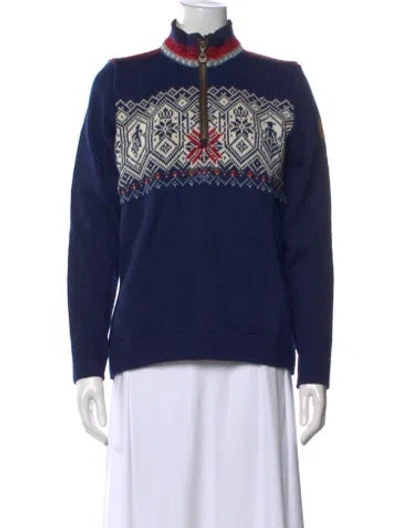 Pre-owned Dale Of Norway Virgin Wool Printed Sweater In Blue