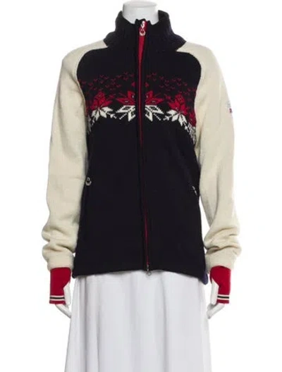 Pre-owned Dale Of Norway Wool Colorblock Pattern Bomber Jacket In Blue