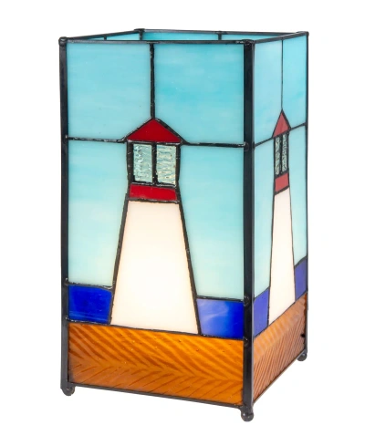 Dale Tiffany 10" Tall Lighthouse Tiffany Handmade Genuine Stained Glass Shade Uplight Accent Lamp In Multi-color