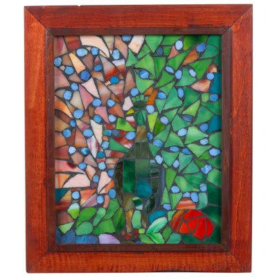 Dale Tiffany 10" Tall Peacock Mosaic Art Glass Wall Decor / Suncatcher In Multi