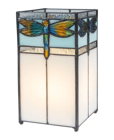 Dale Tiffany 10" Tall Saujon Dragonfly Tiffany Handmade Genuine Stained Glass Shade Uplight Accent Lamp In Multi-color
