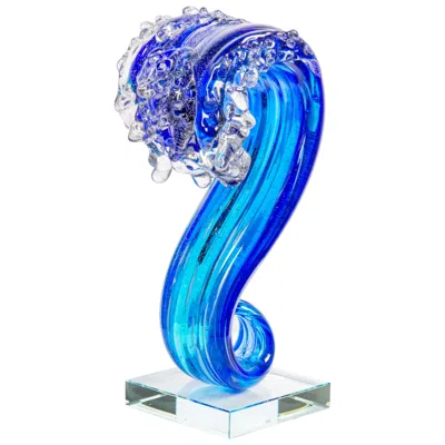 Dale Tiffany 11.5" Tall Pacific Wave Handcrafted Art Glass Sculpture In Blue