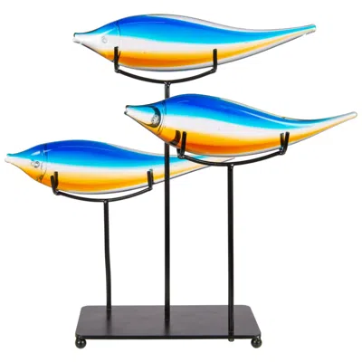Dale Tiffany 13.5" Tall 3 Garfish Handcrafted Glass Sculpture With Stand