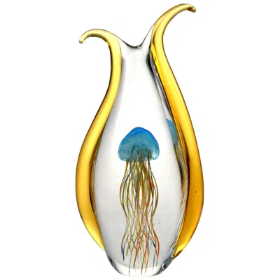 Dale Tiffany 14" Tall Jellyfish Handcrafted Art Glass Figurine In Yellow