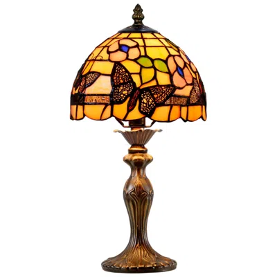 Dale Tiffany 14.25" Tall Ferndell Butterfly Tiffany Accent Table Lamp In Gold