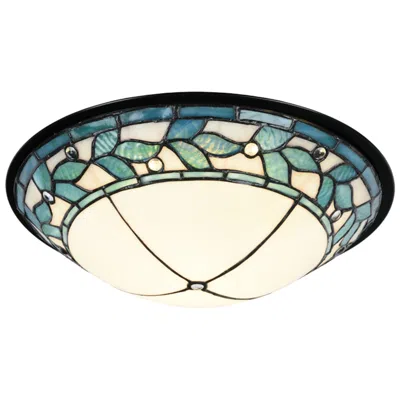 Dale Tiffany 15" Wide Green Leaves Integrated Led Dome Tiffany Flush Mount