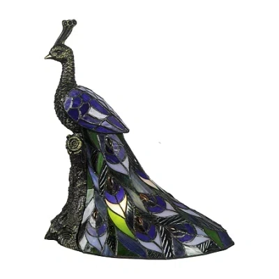 Dale Tiffany 15.5" Blue Kingsley Tiffany Peacock Glass Table Lamp