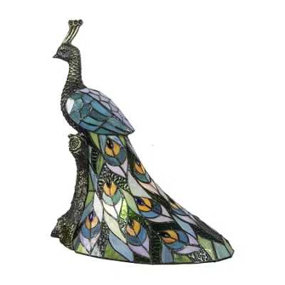 Dale Tiffany 15.5" Turquoise Kingsley Tiffany Peacock Glass Table Lamp In Blue