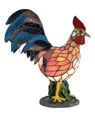 Dale Tiffany 17.5" Tall Morning Rooster Handmade Genuine Stained Glass Shade Accent Lamp In Multi-color