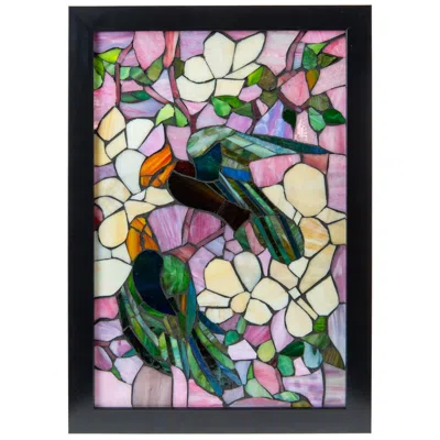 Dale Tiffany 18" Tall Parrots Mosaic Art Glass Wall Decor / Suncatcher In Black