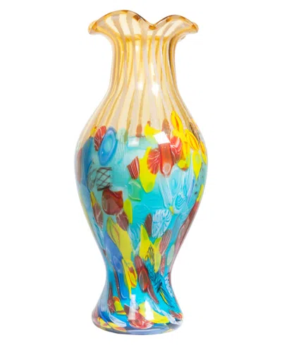 Dale Tiffany 19" Festive Ruffle Art Glass Vase In Multi