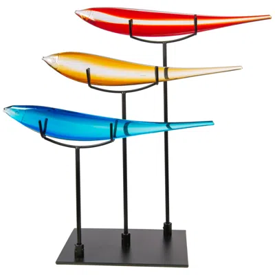 Dale Tiffany 19" Tall 3 Multi-color Fish Handcrafted Art Glass Figurine
