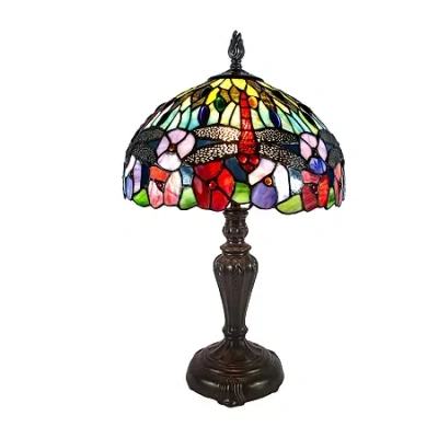 Dale Tiffany 20" Catalina Dragonfly Tiffany Glass Table Lamp In Multi