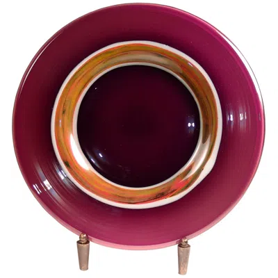 Dale Tiffany 20" Tall Melrose Hand Blown Art Glass Charger Plate With Stand