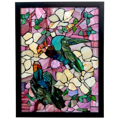 Dale Tiffany 24" Tall Parrots Mosaic Art Glass Window Decor / Suncatcher In Black