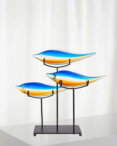 Dale Tiffany 3 Fish Mini Art Glass Sculpture In Blue