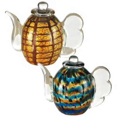 Dale Tiffany 4" Tall Inferno 2-piece Tea Pot Sculpture Set In Multi