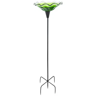 Dale Tiffany 52" Tall Fiore Bloom Green Hand Blown Glass Bird Bath / Feeder