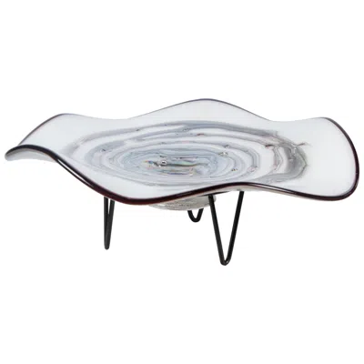 Dale Tiffany 6" Tall Cavalier White Grey Hand Blown Glass Bowl With Stand