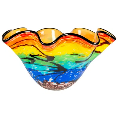 Dale Tiffany 7.75" Tall Rainbow Reef Hand Blown Art Glass Vase In Multi