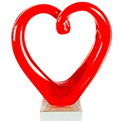 Dale Tiffany 8.25" Tall Ruby Heart Handcrafted Art Glass Sculpture In Red