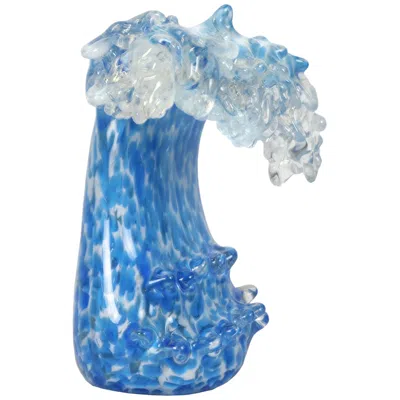Dale Tiffany 8.5" Tall Laguna Wave Handcrafted Art Glass Sculpture In Blue