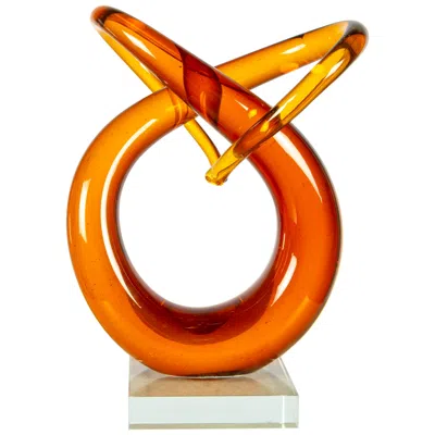 Dale Tiffany 9.5" Tall Amber Orbit Handcrafted Art Glass Sculpture In Orange