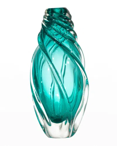 Dale Tiffany Aqua Swirl Art Glass Vase In Blue