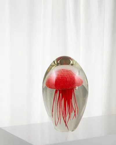 Dale Tiffany Ariza Art Glass Jelly Fish Paper Weight - 3.5" X 3.5" X 6.75" In Red