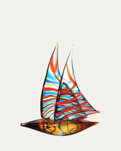 Dale Tiffany Chimera Sail Boat Art Glass Sculpture In Multi