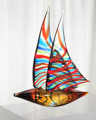 Dale Tiffany Chimera Sail Boat Art Glass Sculpture In Multi