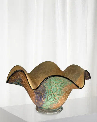 Dale Tiffany Crackle Ruffle Hand-blown Art Glass Bowl In Multi