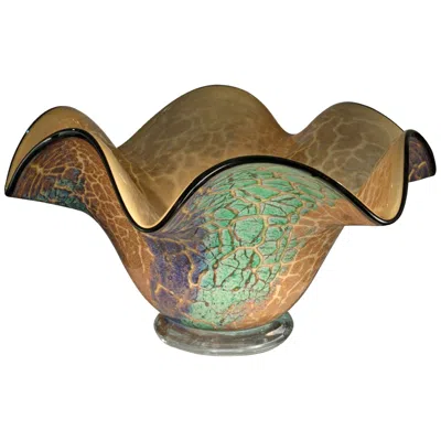 Dale Tiffany Crackle Ruffle Multi-color Art Glass Bowl In Brown