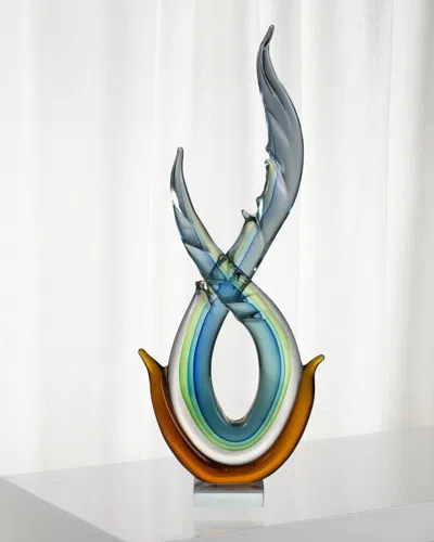 Dale Tiffany Decorative Aqua Art Glass Sculpture In Multi