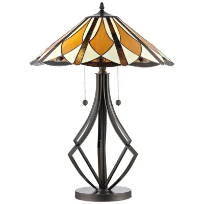 Dale Tiffany Diamond Flare Bronze Art Glass Table Lamp In Gray