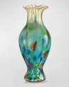 Dale Tiffany Festive Ruffle Art Glass Vase In Multi